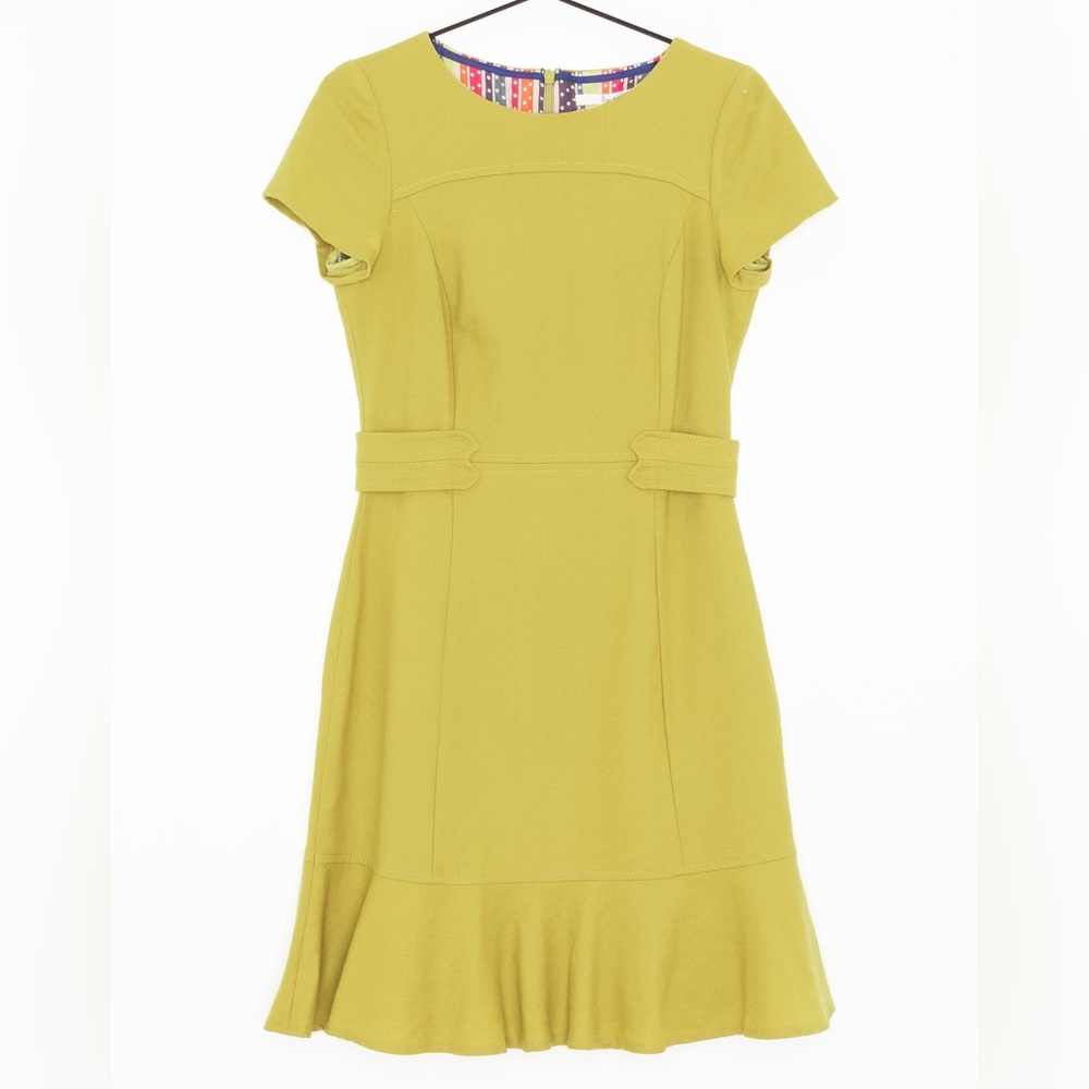 Boden size 6P chartreuse/yellow green street fleet wool cap sleeve dress